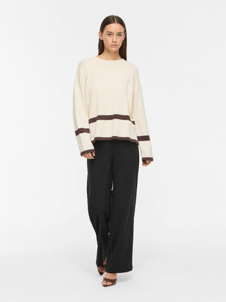 Viril Round Neck Oversized Long Sleeve Knit | Super Light Natural Melange Coffee Bean