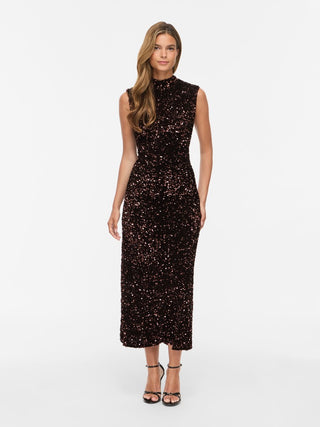 Faith High Neck Sleeveless Midi Dress | Coffee Bean