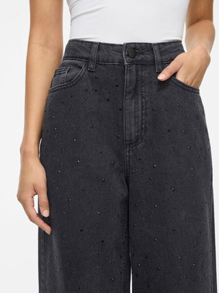 Freya High Waist Rhinestone Jeans | Black Denim