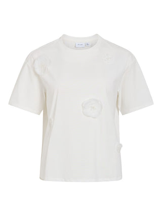 Varzima Flower Round Neck Short Sleeve Tee | Snow White