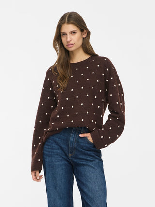 Liga Long Sleeve Round Neck Dot Knit | Coffee Bean Birch Dots