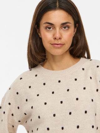 Liga Long Sleeve Round Neck Dot Knit | Birch Coffee Bean Dots