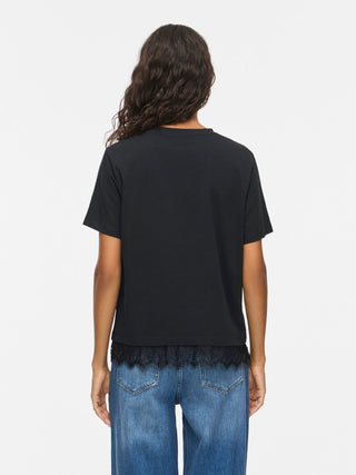 Nora Short Sleeve Lace Tee  | Black