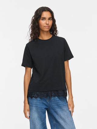 Nora Short Sleeve Lace Tee  | Black