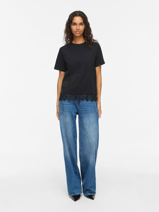 Nora Short Sleeve Lace Tee  | Black
