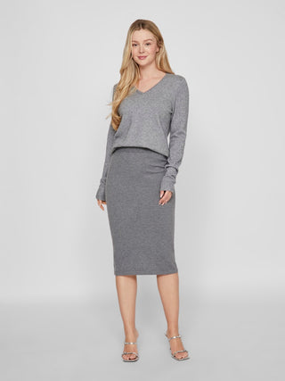 Viril V Neck Long Sleeve Top | Medium Grey Melange
