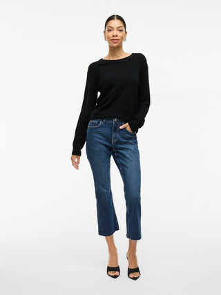 Viril Round Neck Long Sleeve Top | Black