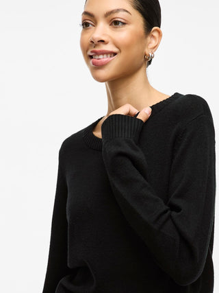 Viril Round Neck Long Sleeve Top | Black