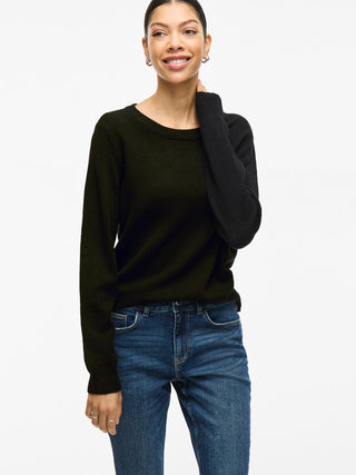 Viril Round Neck Long Sleeve Top | Black