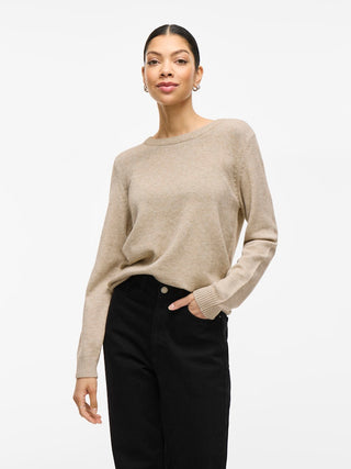 Viril Round Neck Long Sleeve Top | Natural Melange