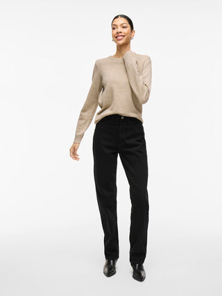Viril Round Neck Long Sleeve Top | Natural Melange