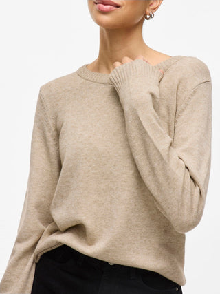 Viril Round Neck Long Sleeve Top | Natural Melange