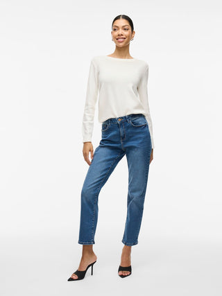 Viril Round Neck Long Sleeve Top | White Alyssum