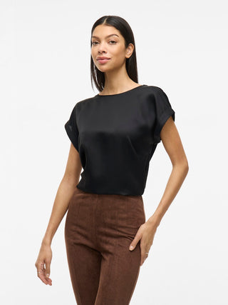 Ellette Short Sleeve Satin Top  | Black
