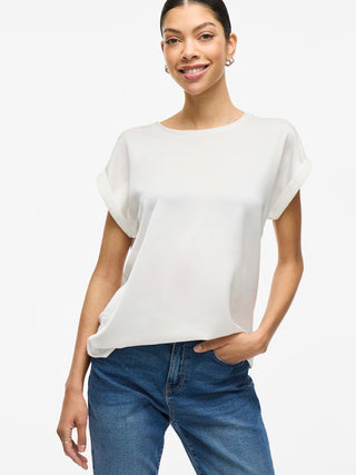 Ellette Short Sleeve Satin Top  | White