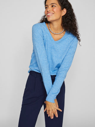 Viril V Neck Long Sleeve Knit | Blissful Blue