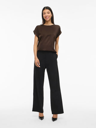Ellette Short Sleeve Satin Top  | Coffee Bean