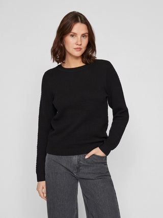 Vidalo Round Neck Long Sleeve Knit Top | Black