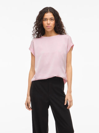 Ellette Short Sleeve Satin Top  | Cherry Blossom