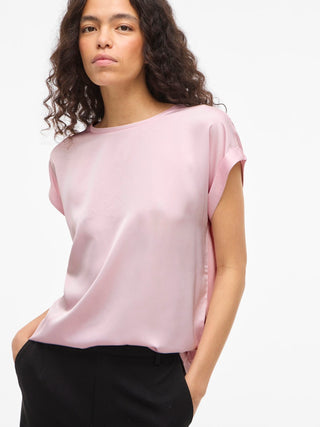 Ellette Short Sleeve Satin Top  | Cherry Blossom
