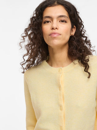 Liga 2/4 Round Neck Knit Cardigan | Pastel Yellow