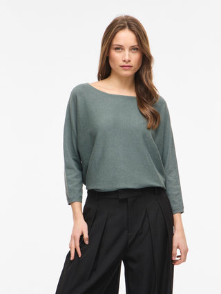 Malu Boatneck 3/4 Sleeve Knit Top | Balsam Green