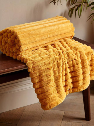 Catherine Lansfield Cosy Ribbed Throw Mustard