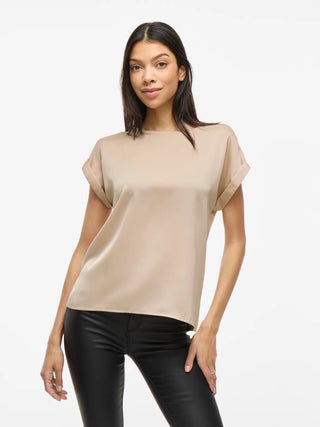 Ellette Short Sleeve Satin Top  | Cement