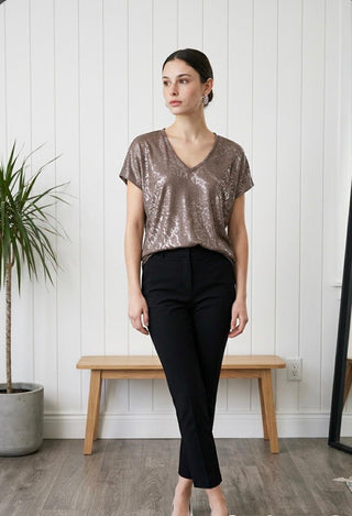 Miranda Short Sleeve V Neck Top | Walnut