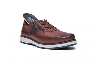 Wide Fit Leather Shoes with Zip & Lace  | Cognac