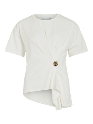 Kalmara Round Neck Short Sleeve Buckle Tee | Snow White