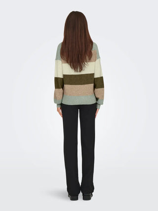 Latia Long Sleeve Strip Pullover Knit | Hedge Green W. Toasted Coconut/Pumice Stone/Breen