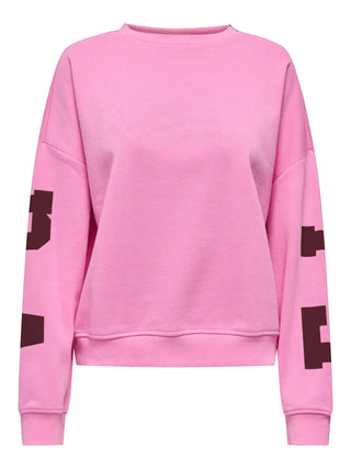 Sweat Long Sleeve Back Sleeve Print Sweater | Fuchsia Pink