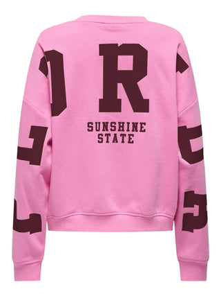 Sweat Long Sleeve Back Sleeve Print Sweater | Fuchsia Pink