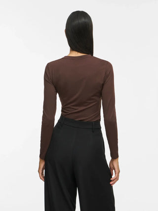 Kenza Long Sleeve Round Neck Top | Coffee Bean