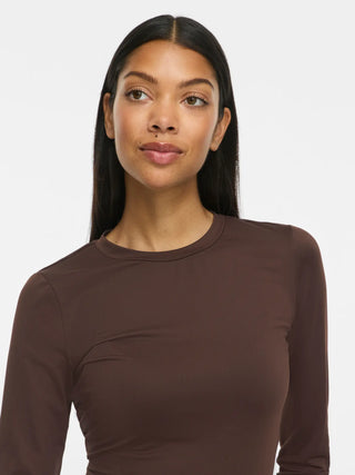 Kenza Long Sleeve Round Neck Top | Coffee Bean