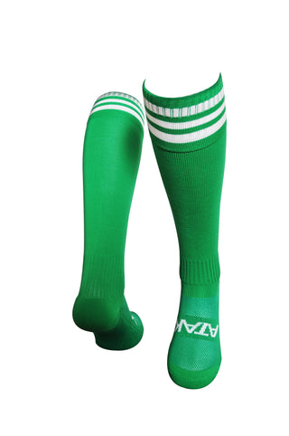 Atak Sports High Performance Comfort Fit Football Socks Green and White